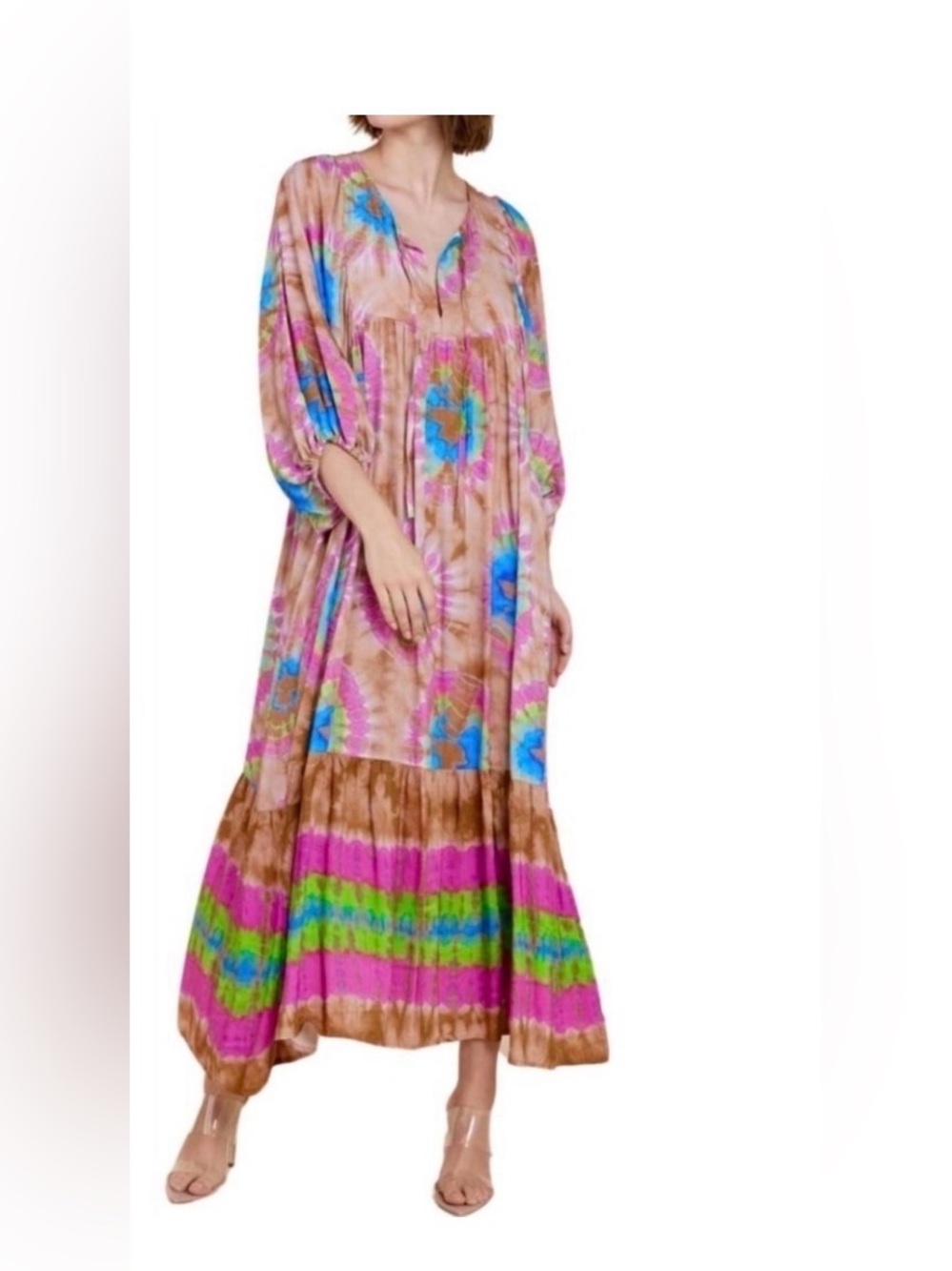 Sofia Made in Italy Anastasia Flowy Maxi Dress Bohemian Tie Dye OS NEW